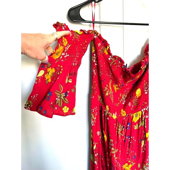 EXPRESS Floral Off The Shoulder Smocked Side Slit Bohemian Maxi Dress Size S - Picture 6 of 13